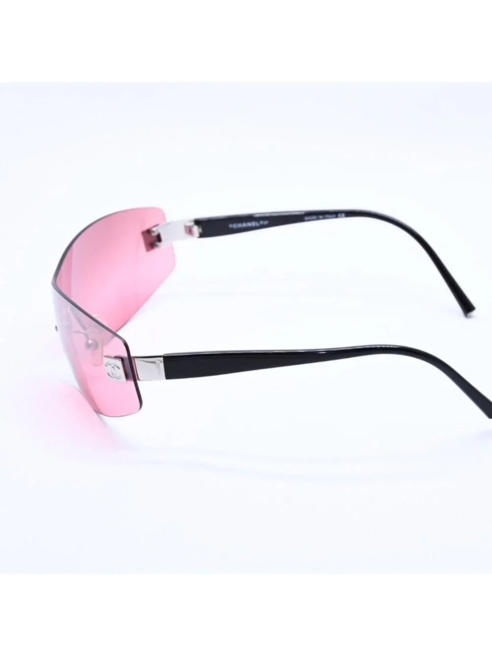 Chanel Rimless Shield Sunglasses Eyewear 120 CC Logo Pink Black